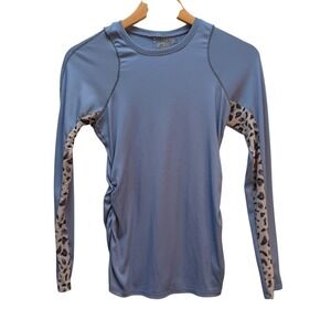 Lucky in Love Womens Athletic Long Sleeve Shirt Blue Cheetah Print Mesh XS